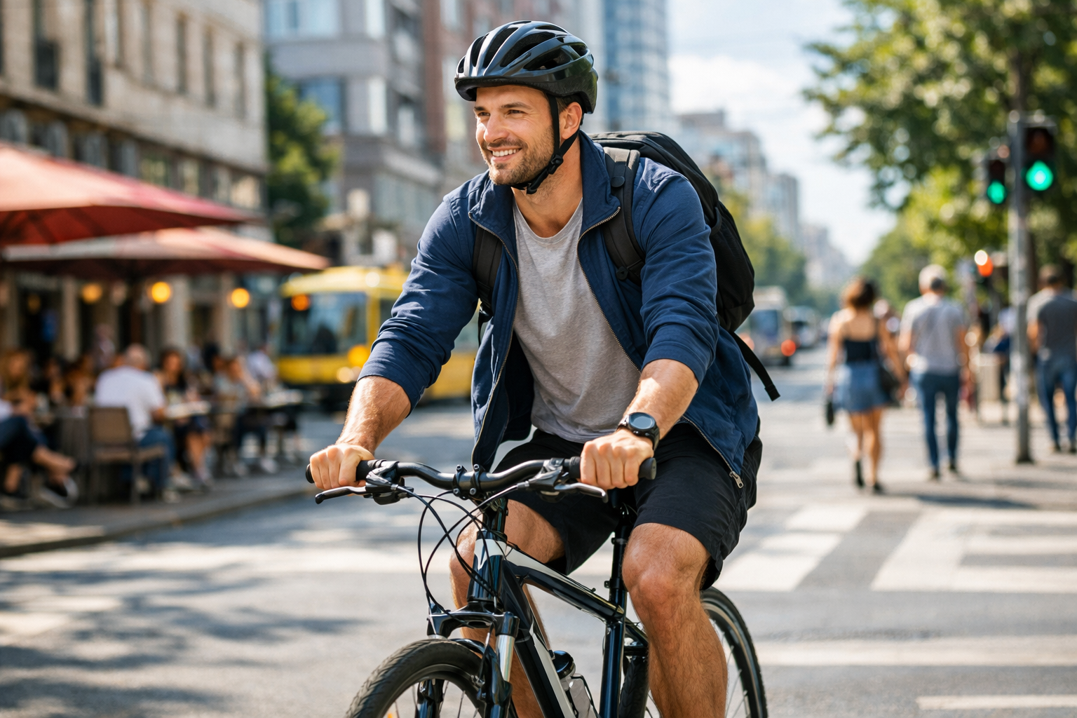 Aktívna žena na bicykli v meste